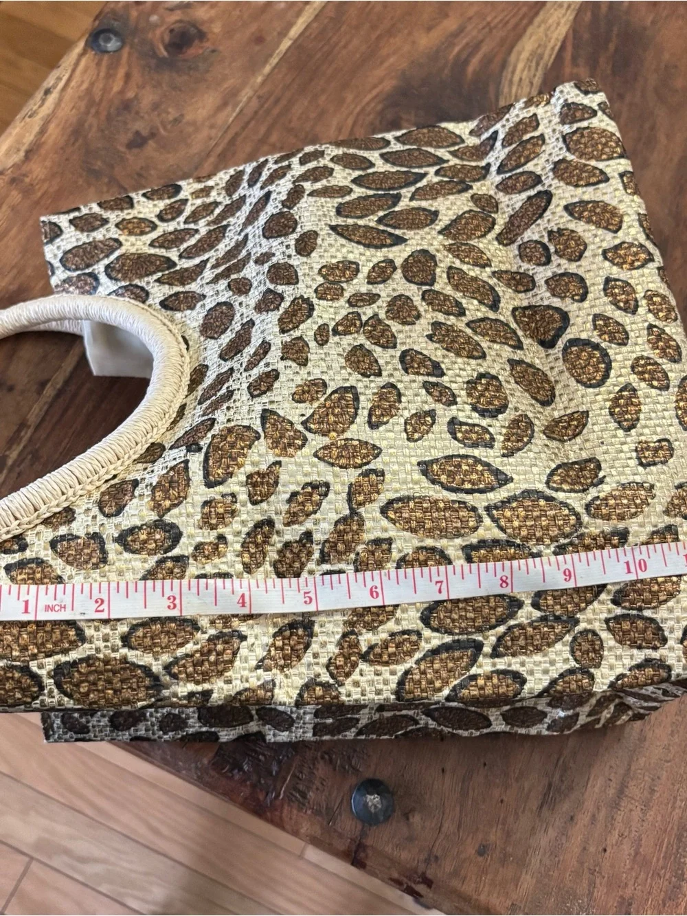 Avon Leopard-Print Circle Handle Tote in Brown and Cream